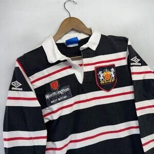 Vintage Gloucester Rugby Shirt Mens medium Black white Red Umbro Striped RFC 90s